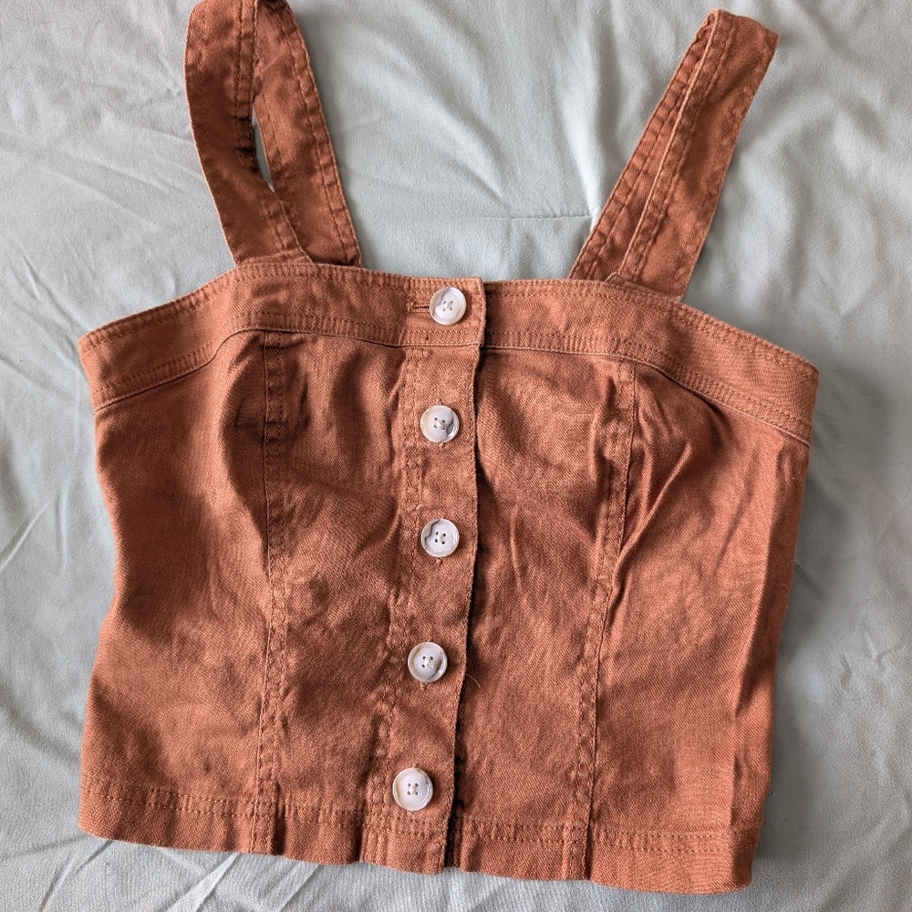 Rust Orange Button-Front Crop Top